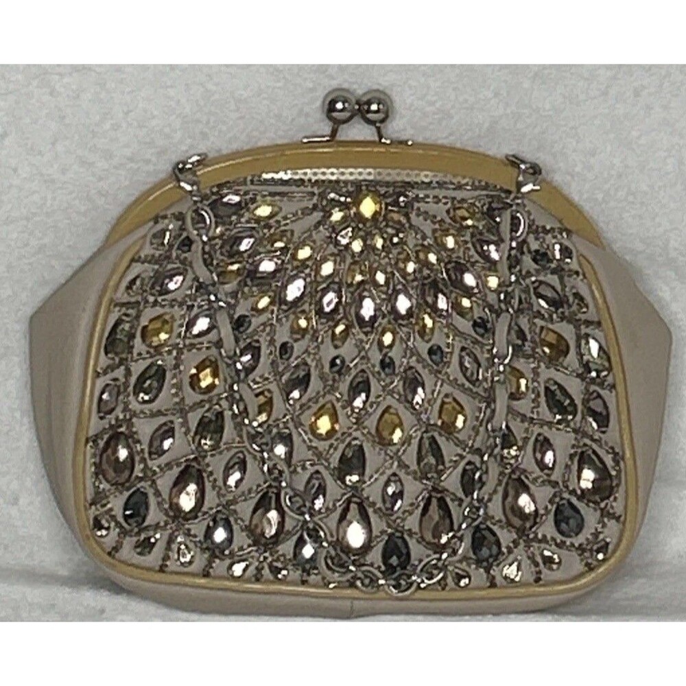 BRIGHTON ANJU Beaded Coinette Clutch Evening Neutral Crème Kiss Lock Capsule